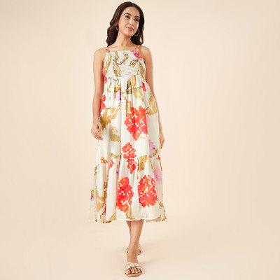 Akkriti by Pantaloons Women Tiered Red Midi/Calf Length Dress