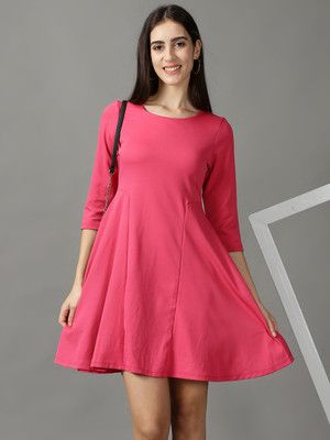 SHOWOFFFF Women A-line Pink Above Knee/Mid Thigh Length Dress