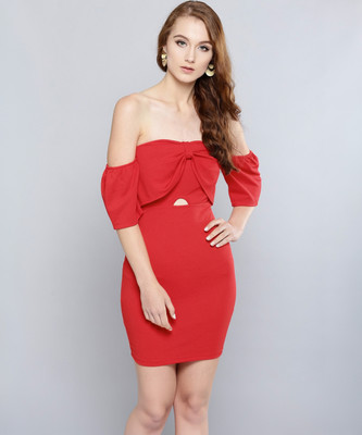 VENI VIDI VICI Women Bodycon Red Above Knee/Mid Thigh Length Dress