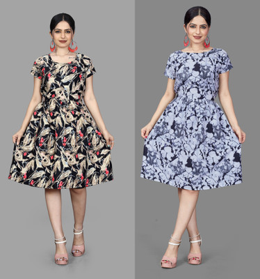 HouseOfCommon Women Fit and Flare Multicolor Mini/Short Dress