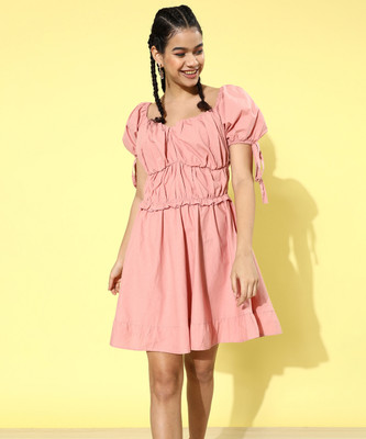 PLUSS Women A-line Pink Above Knee/Mid Thigh Length Dress
