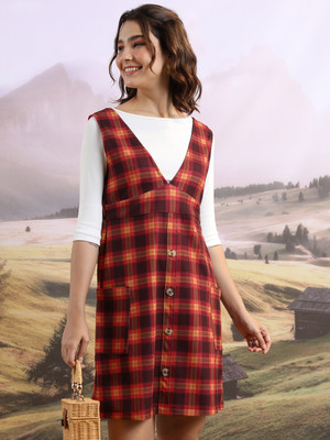 Tokyo Talkies Women Pinafore Multicolor, Multicolor Above Knee/Mid Thigh Length Dress