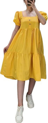 Neminath Women Fit and Flare Yellow Knee Length Dress