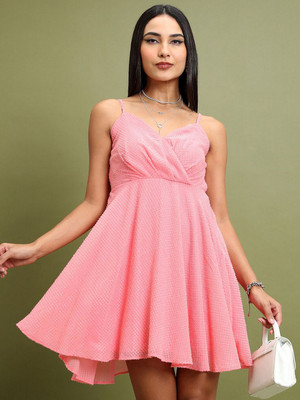 Tokyo Talkies Women Fit and Flare Pink Mini/Short Dress