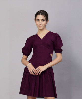 AAYU Women A-line Purple Above Knee/Mid Thigh Length Dress