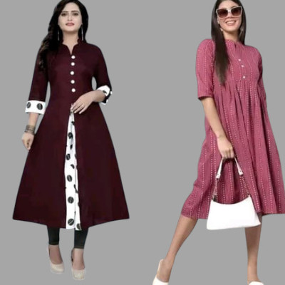 Houseofcommonk Women Printed Anarkali Kurta(Red, Maroon)