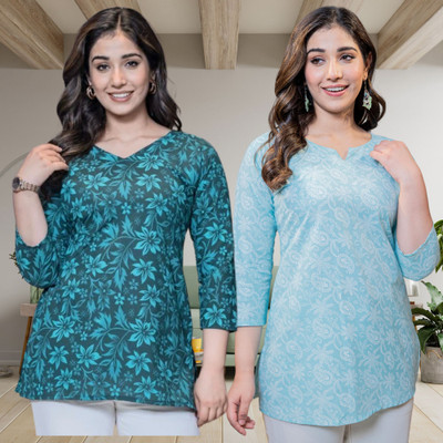 I N ENTERPRISES Casual Floral Print Women Blue, Green Top