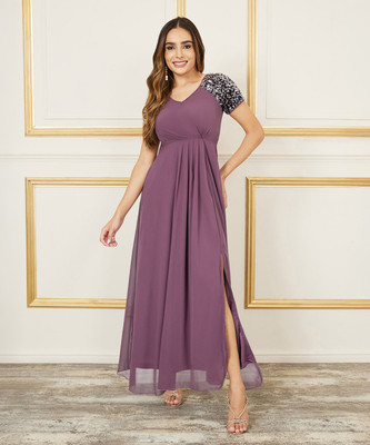 Miss Chase Women Wrap Purple Maxi/Full Length Dress