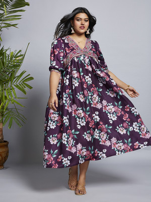 Globus Women A-line Purple Midi/Calf Length Dress