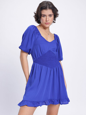 Dressberry Women A-line Blue Above Knee/Mid Thigh Length Dress