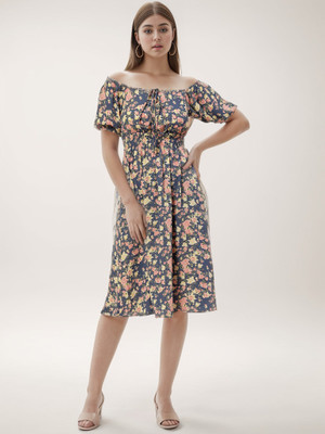 GlowRist Women A-line Multicolor Midi/Calf Length Dress