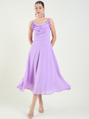 METRONAUT Women Fit and Flare Purple Midi/Calf Length Dress