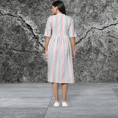 Texpamz Women Striped A-line Kurta(Blue, White)