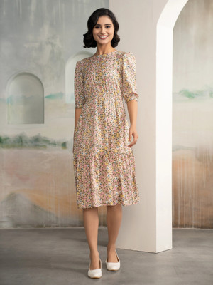 AASK Women Fit and Flare Multicolor Midi/Calf Length Dress