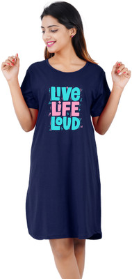 BEFLI Women T Shirt Dark Blue Knee Length Dress