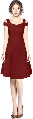 Vraj Textile Women Fit and Flare Maroon Knee Length Dress