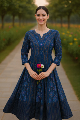Orange Paper Women Gown Blue Maxi/Full Length Dress