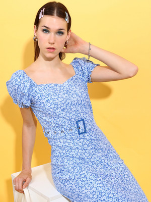 Tokyo Talkies Women Shift Blue, White Above Knee/Mid Thigh Length Dress