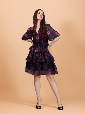 Dressberry Women Ethnic Dress Black Above Knee/Mid Thigh Length Dress