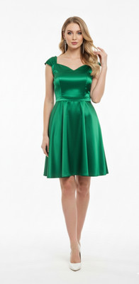 Poshery Reworked Women A-line Green Knee Length Dress