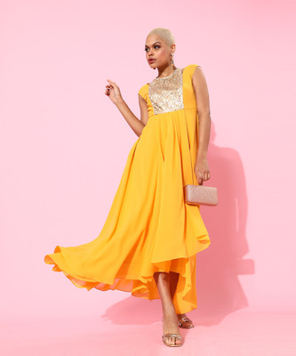 Miss Chase Women Gown Yellow Maxi/Full Length Dress