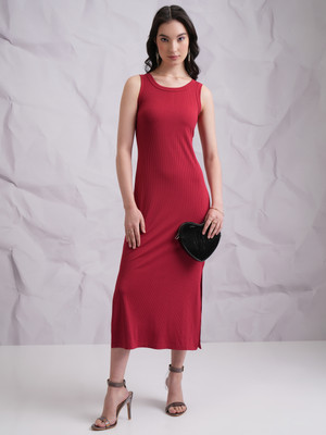 Tokyo Talkies Women A-line Maroon Midi/Calf Length Dress