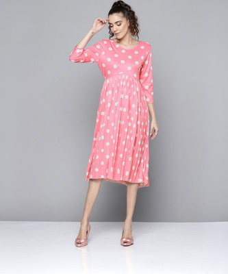 SASSAFRAS Women Pleated Gold Midi/Calf Length Dress