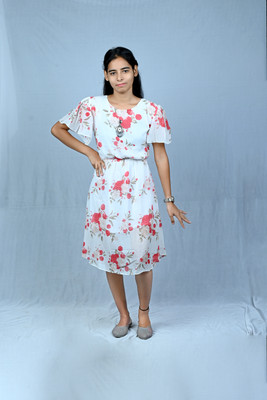 Bhagirath Enterprises Women A-line White Midi/Calf Length Dress