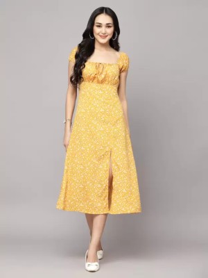 Arbiter Collection Women A-line Yellow, White Dress