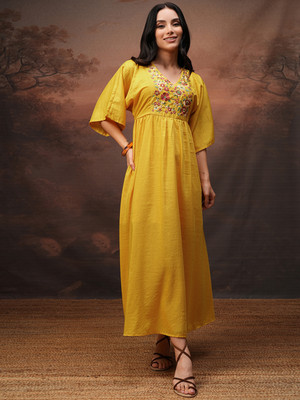 Vishudh Women Maxi Yellow Full Length Dress