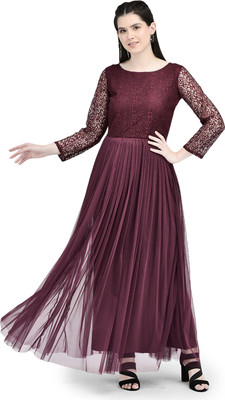 Eavan Women Fit and Flare Maroon Maxi/Full Length Dress