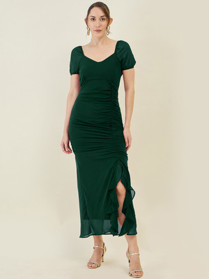 Herway Women A-line Green Maxi/Full Length Dress