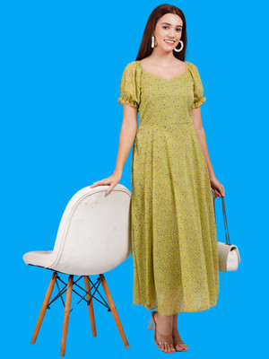 Oh Mi Dios Women Fit and Flare Light Green Midi/Calf Length Dress
