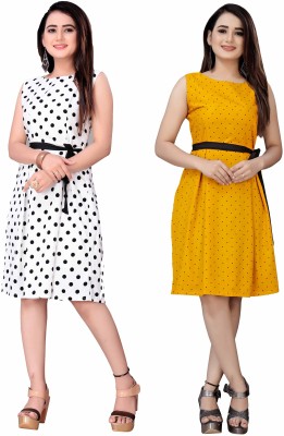 Modli 20 Fashion Women Fit and Flare White, Yellow, Black Dress