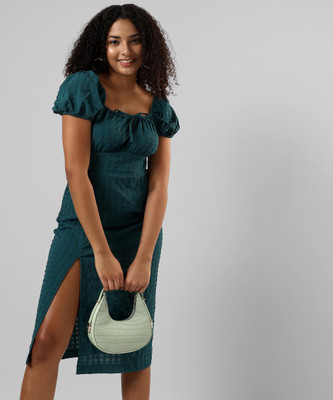 CAMPUS SUTRA Women Bodycon Dark Green Midi/Calf Length Dress