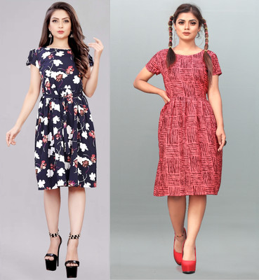 tanvi creation Women Fit and Flare Blue Knee Length Dress