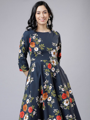 Tokyo Talkies Women Fit and Flare Black Maxi/Full Length Dress