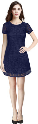 Vraj Textile Women Fit and Flare Blue Above Knee/Mid Thigh Length Dress