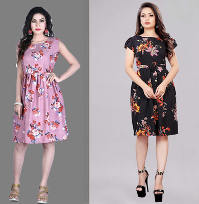 maruti fab Women Fit and Flare Pink Knee Length Dress