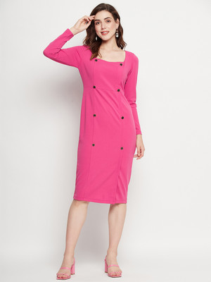 MADAME Women Fit and Flare Pink Knee Length Dress