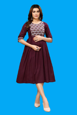 Opera Fashion Women Fit and Flare Maroon Below Knee Dress