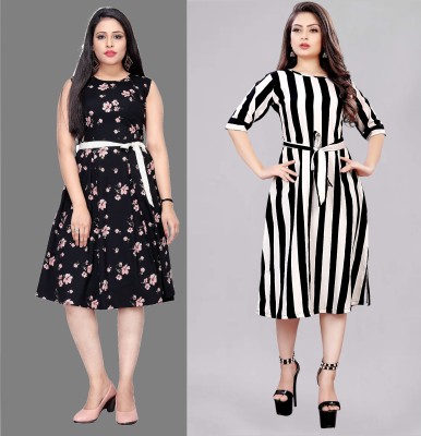 Modli 20 Fashion Women Fit and Flare Black, Pink, White Dress