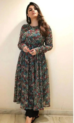 Herway Women Fit and Flare Multicolor Maxi/Full Length Dress