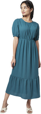 YU by Pantaloons Women Fit and Flare Blue Maxi/Full Length Dress