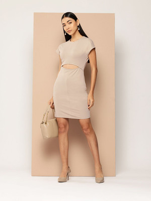 CHEMISTRY Women Bodycon Beige Mini/Short Dress