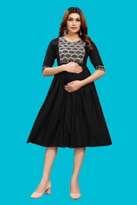 DICHIKA Fashion Women Fit and Flare Black Knee Length Dress