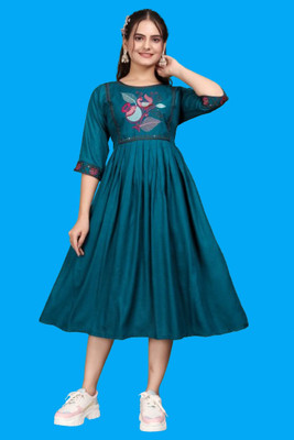 DICHIKA enterprise Women Fit and Flare Dark Blue Midi/Calf Length Dress