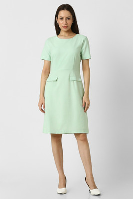 VAN HEUSEN Women Fit and Flare Green Knee Length Dress