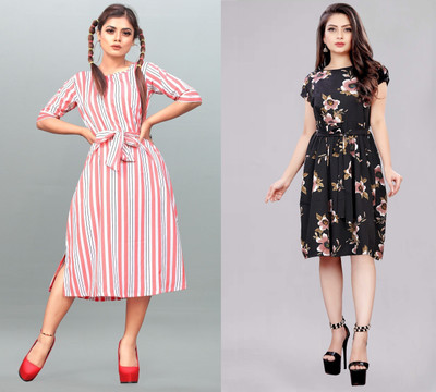 maruti fab Women Fit and Flare Multicolor Knee Length Dress