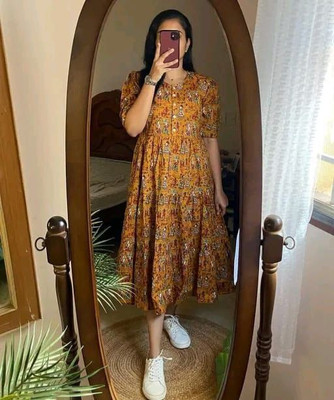 THE LADIES FASHION Women Gown Yellow Midi/Calf Length Dress